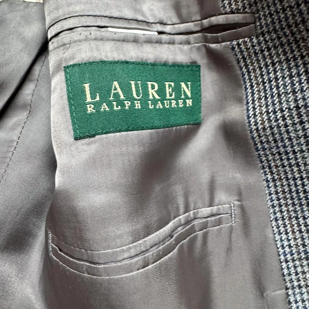 Lauren Ralph Lauren Blazer Mens 44L Houndstooth Silk‎ Wool Two Button Sport Coat